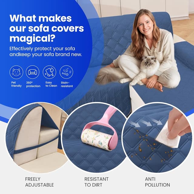 Detalle 2 de Ystyle Copridivano impermeabile angolare reversibile per divano 2 posti con penisola (L 210 cm) blu Berlino