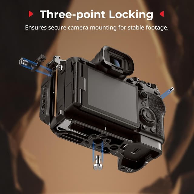 Detalle de SmallRig Alpha 7 V HawkLock Schnellwechselkäfig (6024) mit Arca/NATO, QD-Buchse und Cold Shoe