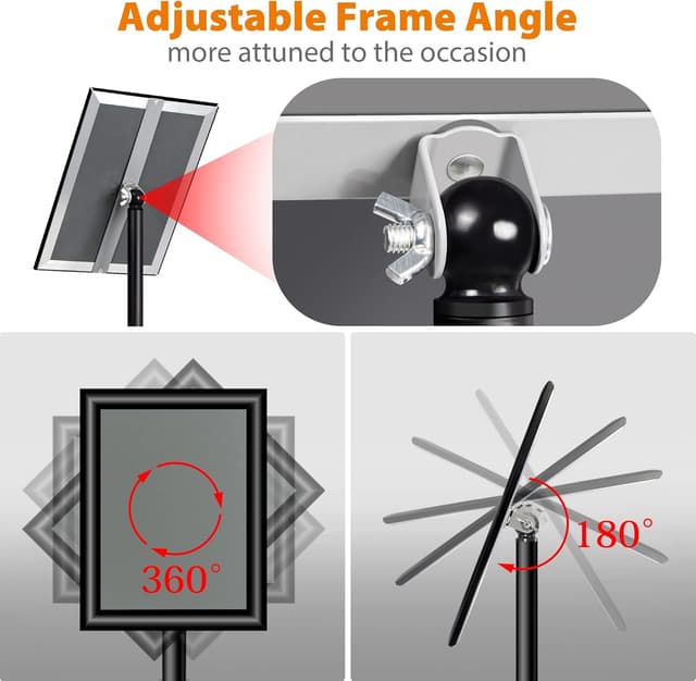 Detalle de VAIIGO 6Pack Adjustable A4 Sign Holder (Aluminium) – Black poster, menu & notice stand