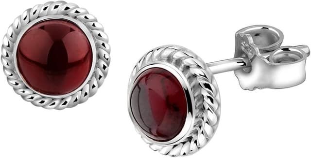 Detalle de Nenalina Ohrstecker aus 925 Silber mit rundem Granat (Januar) – Steckerohrringe für Damen & Mädchen