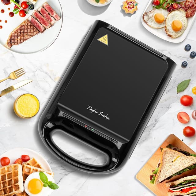 Detalle 2 de Taylor Swoden Bruno 3‑in‑1 Sandwichmaker mit Waffeleisen- und Grillplatte, 1200 W (für 4 Sandwiches) – herausnehmbare Antihaftplatten