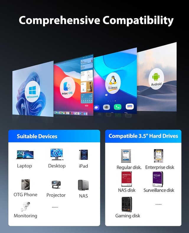 Thumbnail 6 de ORICO 9858U3 Aluminium 5-Bay-HDD-Dockingstation für 5× 3,5-Zoll-SATA (bis 22 TB je Laufwerk) mit USB 3.0