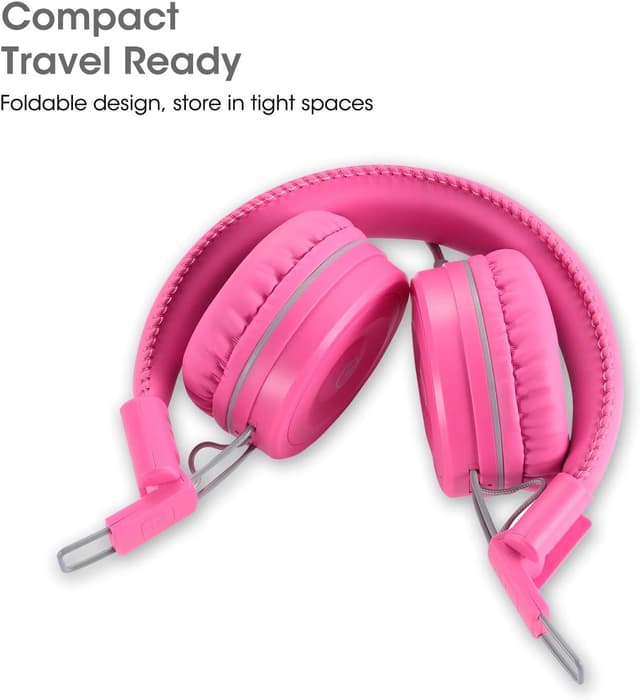 Detalle 2 de noot products Kids K22 Foldable Stereo Wired Headphones (3.5mm, Tangle-Free 5ft Cord) - Flamingo Pink
