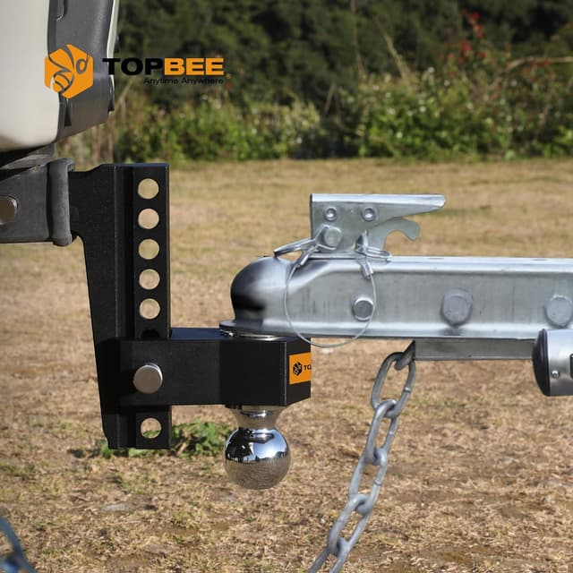 Detalle de TOPBEE Adjustable Trailer Hitch with 2-inch Receiver, 8-inch Drop and Dual Hitch Balls (12,500 LB)