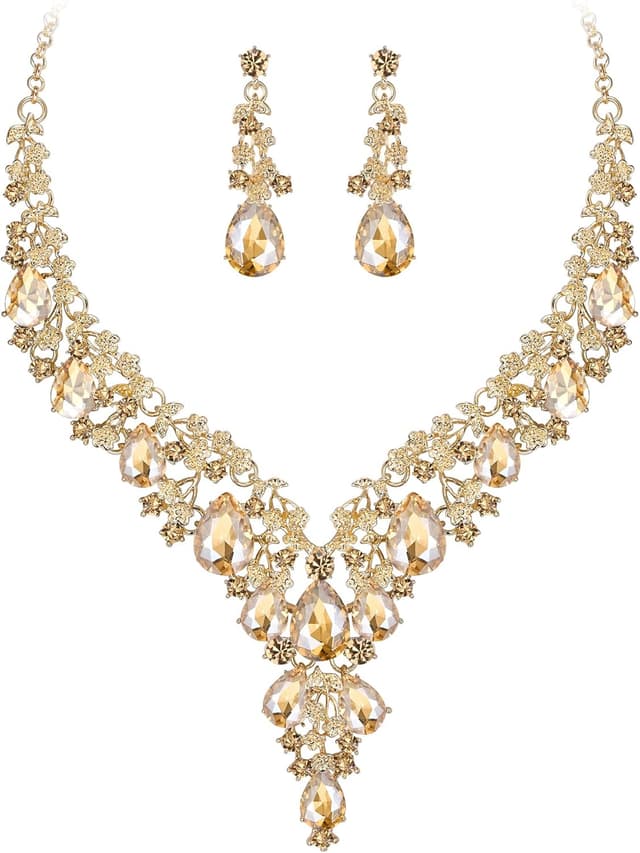 Detalle de Clearine Hochzeit Schmuck-Set Tropfen Strass Cluster Halskette & Ohrhänger (Klar Silber-Ton)