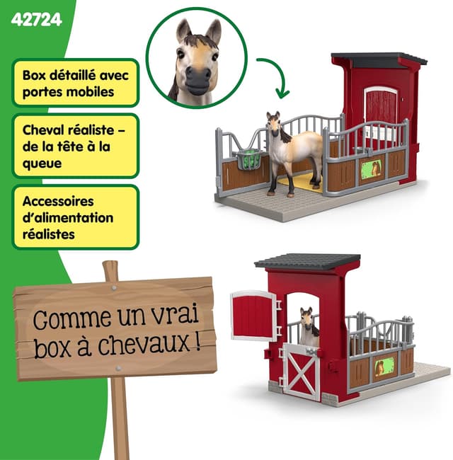 Detalle de Schleich 42724 Coffret Farm World : box avec jument Mustang (dès 3 ans), 19 pièces