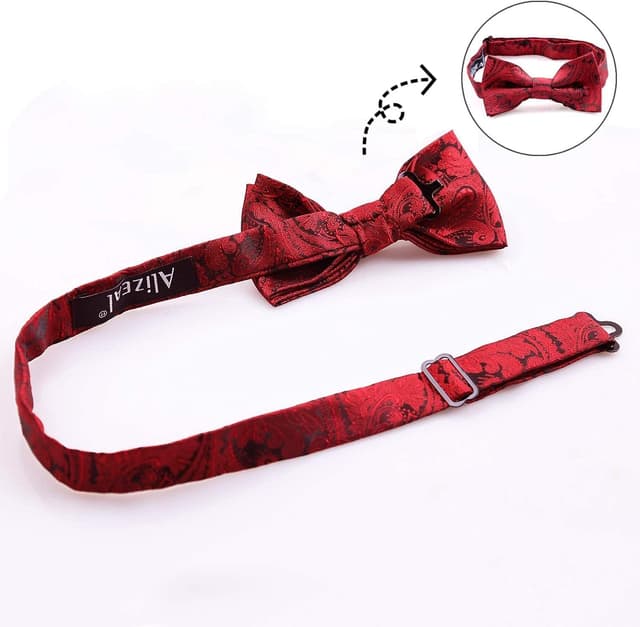 Detalle de Alizeal Boys Adjustable Floral Paisley Pre-tied Bow Tie & Y Shape 3 Clips Braces Set