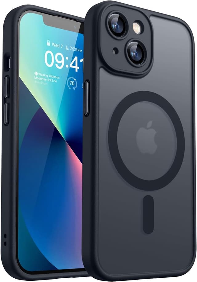 Detalle de CANSHN Magnetic Case for iPhone 13 (6.1-inch) with full camera protection, translucent matte bumper – Black