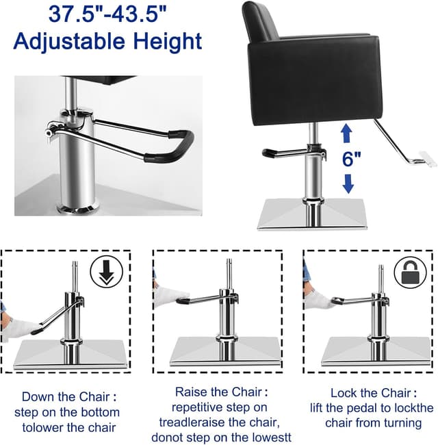 Detalle 2 de Hairdresser Barber Salon Chair (Black) with Heavy-Duty Hydraulic Pump, 360° Swivel, 330 Lbs Capacity
