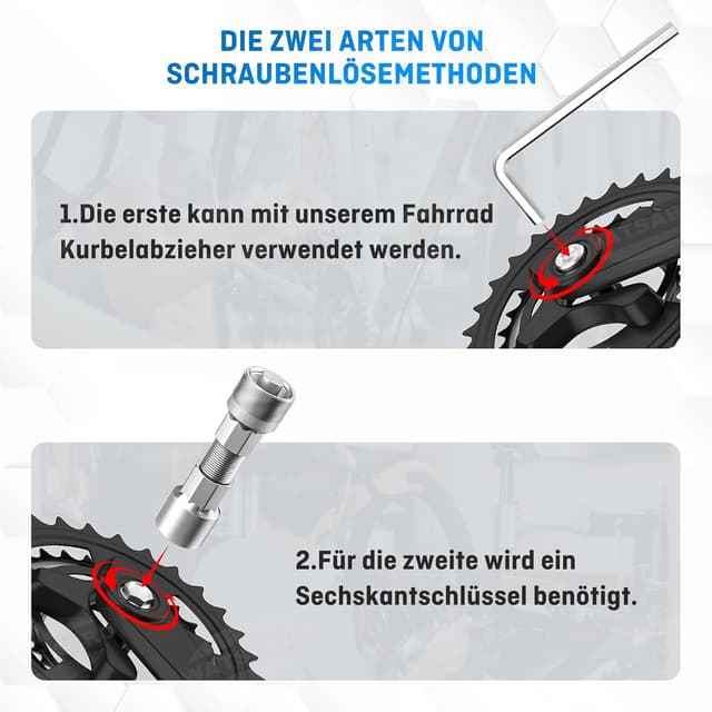 Detalle 2 de WATSABRO Kurbelabzieher für Fahrrad mit 14-mm Schlüssel (für ISIS/Octalink/Quad-Square & Powerspline, inkl. Öl & Fett)