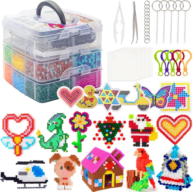 Detalle de SLEMAKO Bügelperlen-Set mit 10.600 Steckperlen (inkl. Aufbewahrungsbox, Platten & Anleitungsbuch)