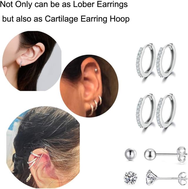 Detalle 2 de Boucles d’oreilles femme argent 925 : clous 3 mm, zircons cubiques et créoles 10/12 mm (argent, or jaune, or rose)