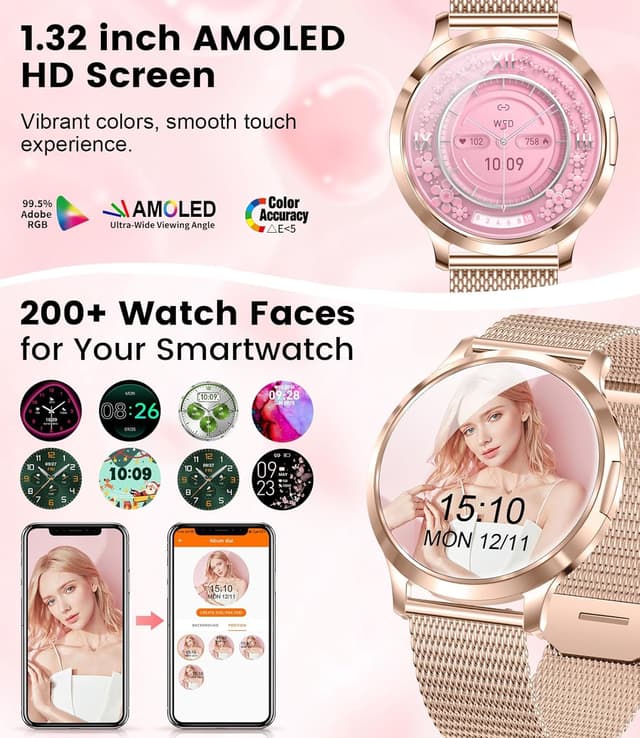 Thumbnail 2 de HIRREO Smart Watch Women for iOS Android 1.32" AMOLED