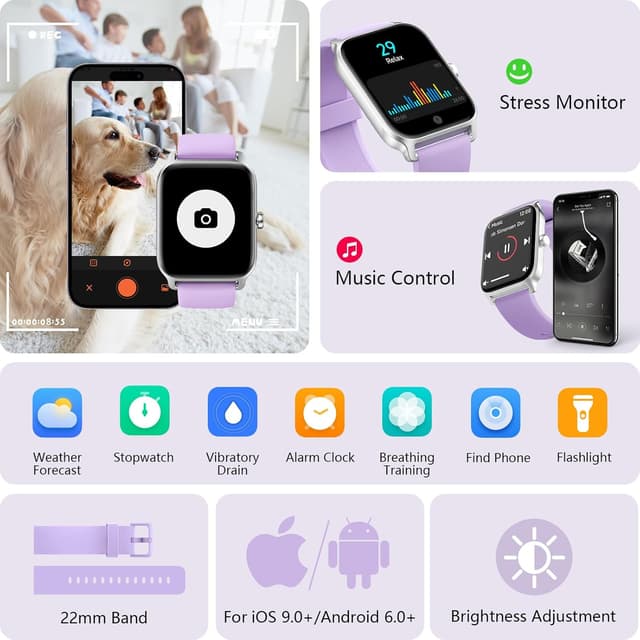 Thumbnail 6 de Smart Watch for Men & Women (Alexa Built-in, Bluetooth Calling, 1.8" HD) with Heart Rate, SpO2 & Sleep, IP68 – Purple