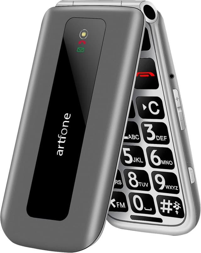 Detalle de artfone F30 4G SIM-Free unlocked flip phone with SOS button, big buttons and 2.4-inch display