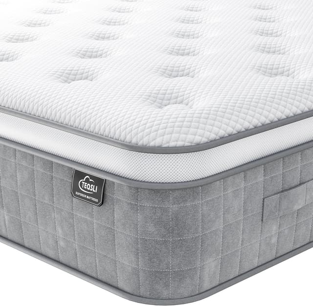 Detalle de TeQsli 10 Inch 7-Zone Orthopaedic Hybrid Single Mattress (Gel Memory Foam & Pocket Springs) – Medium Firm, Edge Support, 90x190x25cm