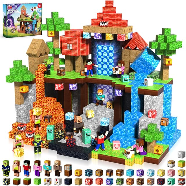 Detalle de Annexfun 210PCS Magnetic Blocks Set with 6 Action Figures (Ages 6+) — STEM Creative Building Play Set