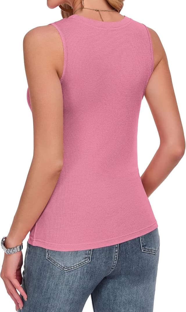Detalle de PLMOKEN Tank Top für Damen – ärmelloses Slim-Fit Basic mit geripptem Rundhals
