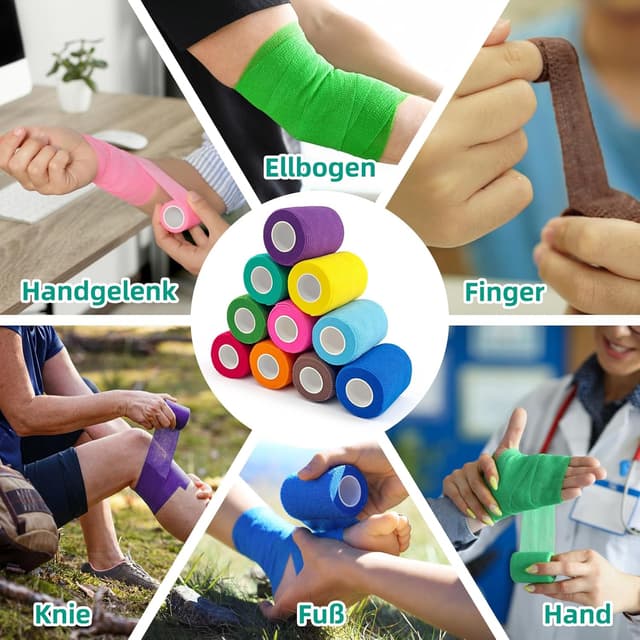 Thumbnail 6 de HONYAO selbstklebende Kohäsionsbinde – 10 Rollen, 7,5 cm × 4,5 m, elastisch für Erste Hilfe & Sport (10 Farben)