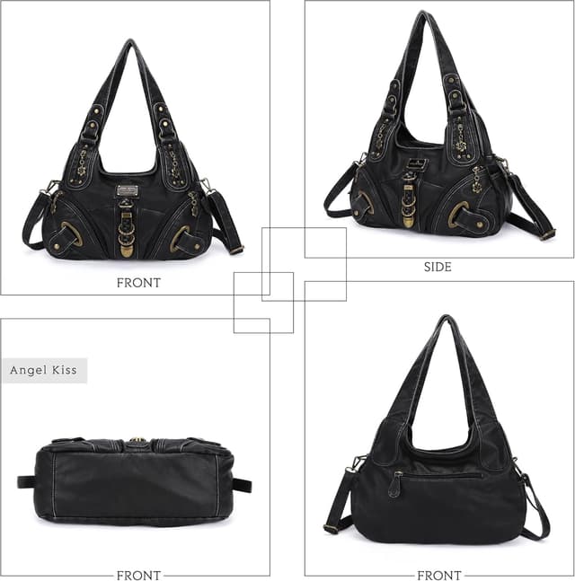 Detalle 2 de Angel Kiss Damen Schultertasche Hobo – Umhänge-/Henkeltasche aus weichem PU-Leder mit Reißverschluss