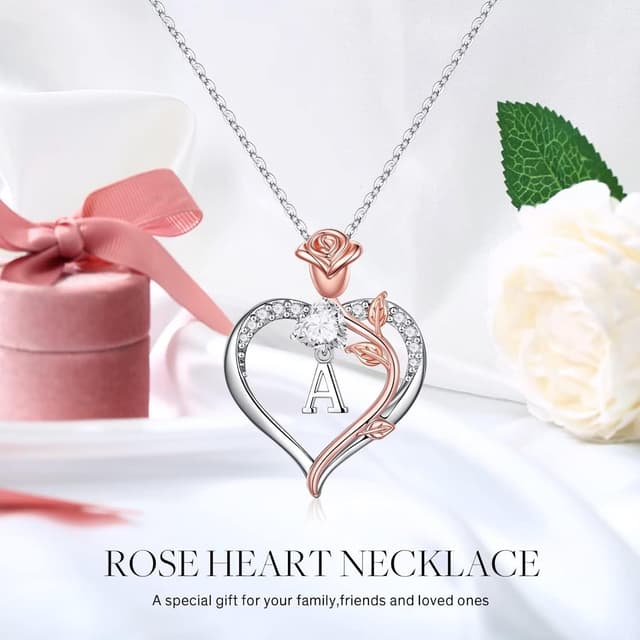 Thumbnail 6 de TINGN Rosen-Herz Halskette Damen mit 14K Weißgold-Verzierung und CZ – Kettenanhänger als Geschenk