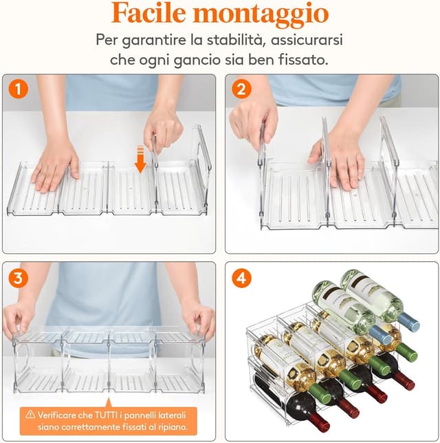 Detalle de Lifewit portabottiglie da frigo in plastica per 12 bottiglie, 3 livelli impilabili