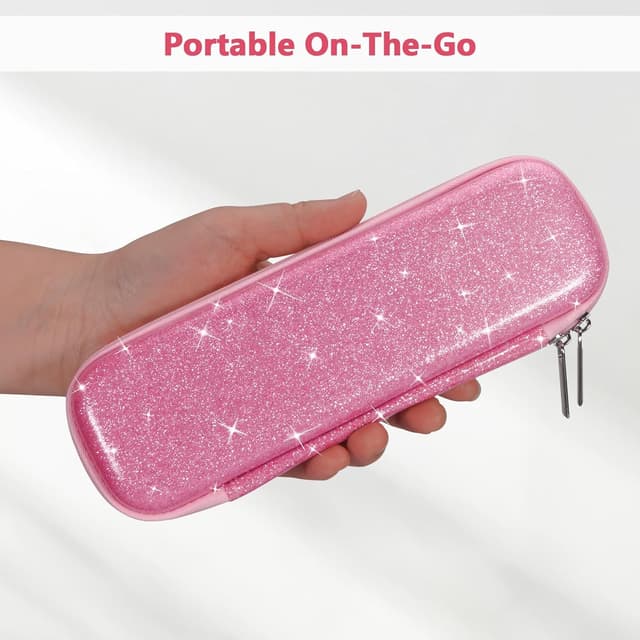 Detalle de FINPAC Federmäppchen aus Hart-EVA (klein) – stoßfeste Stiftetasche für Büro, Schule & unterwegs, glitzerndes Rosa