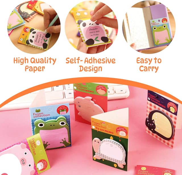 Detalle de Qufiiry 32 Packs Cartoon Sticky Notes (640 Sheets) – Animal Message Notes for Kids, School & Home