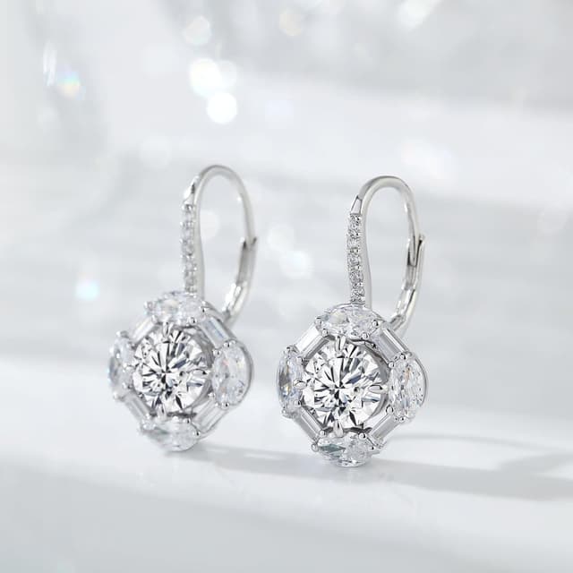 Detalle de jiamiaoi 18 Karat Weißgold plattiert Ohrringe (Sterling Silber 925) mit 4A+ Zirkonia – 27 mm lange Tropfenohrränger