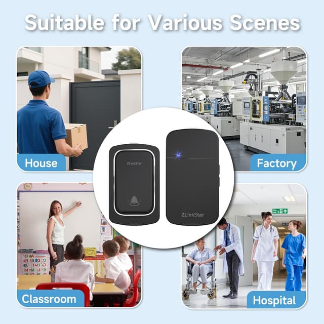 Thumbnail 6 de ZLinkStar self-powered wireless doorbell kit (black) with 1 transmitter and 2 receivers, IP65, 38 chimes, 5-volume levels, up to 1300 ft range