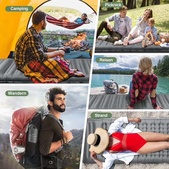 Thumbnail 6 de Arlierss Isomatte 12 cm Luftmatratze fürs Camping – mit Fußpresse, Pumpe und Kissen