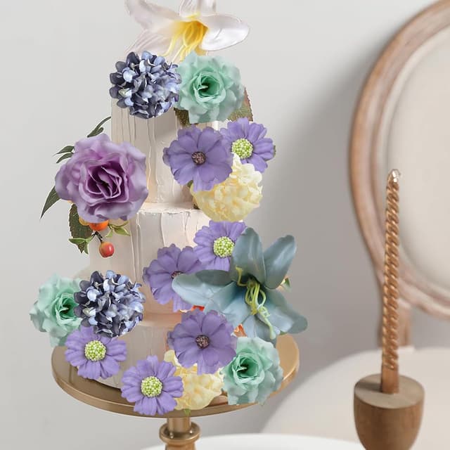 Detalle de PacuM 40 mini fleurs artificielles (têtes de fleurs en soie) rose/violet pour bouquet de mariée, déco maison et loisirs créatifs