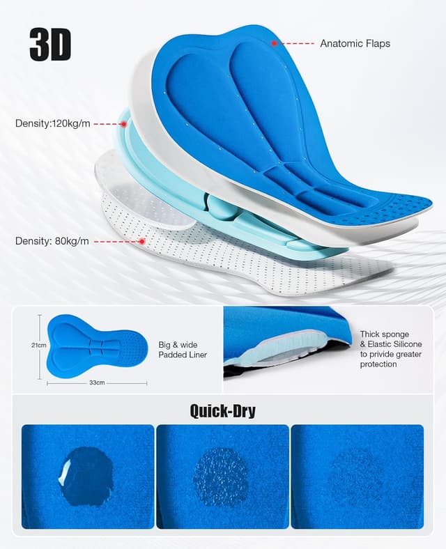 Detalle de Niksa men’s 3D gel padded cycling shorts with phone pockets and anti-slip leg grippers