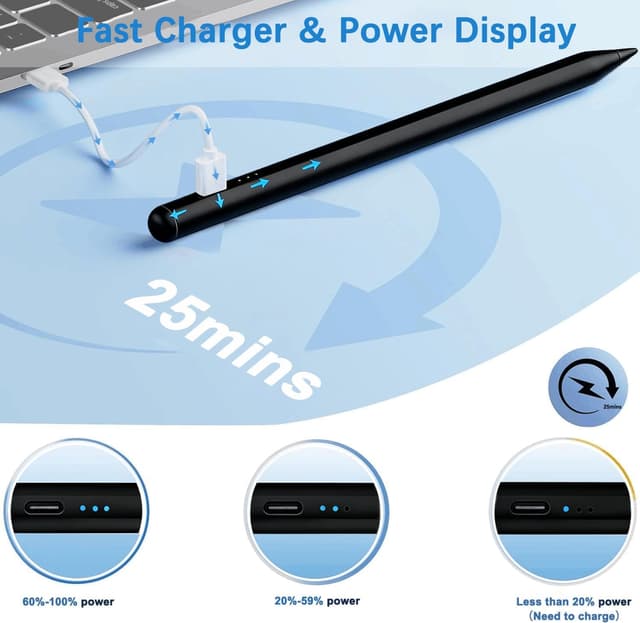 Thumbnail 6 de Stylus Pen for iPad (2018–2025) with Tilt Sensitivity, Palm Rejection, and Fast Charge (Black)