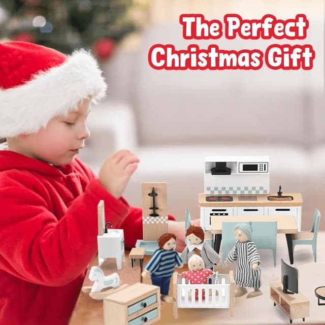 Thumbnail 1 de Giant bean Wooden Dollhouse Furniture Set — 36 pcs