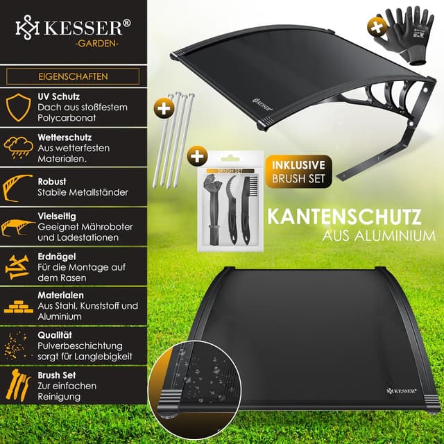 Detalle de KESSER® Mähroboter-Garage mit Dach aus Polycarbonat (82 x 103 x 47 cm) – inkl. Handschuhe & Brushset, schwarz