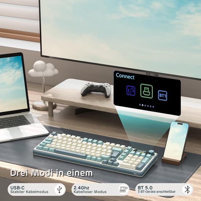 Detalle 2 de RK ROYAL KLUDGE S98 DE mechanische Tastatur mit Smart-Display & Knopf (98 Tasten, Hot-Swap, Top Mount, BT/2.4G/USB-C)