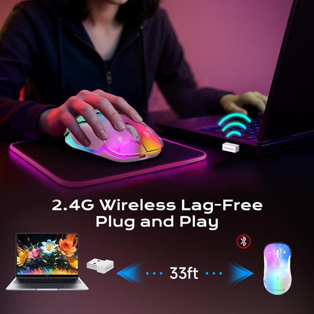 Detalle 2 de memzuoix LED Wireless Mouse (Rechargeable 2.4G, 1400 DPI) – Pink