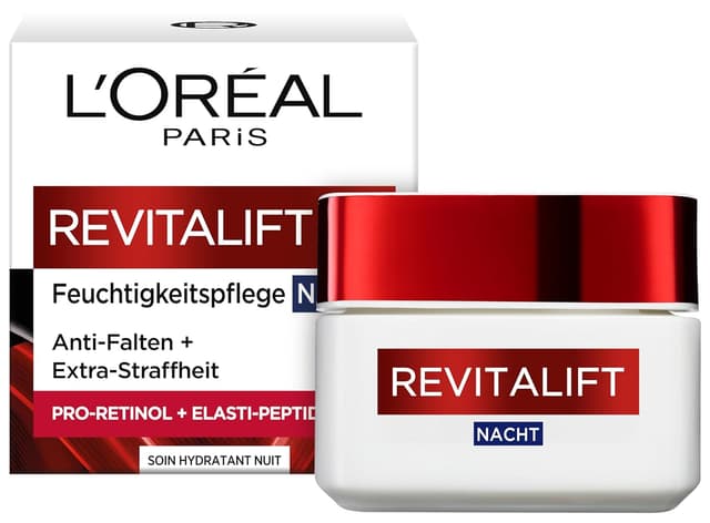 Detalle 2 de L’Oréal Paris Revitalift Feuchtigkeitspflege Nacht für Frauen mit Pro-Elastin & Aprikosenkernöl (1x 50 ml)