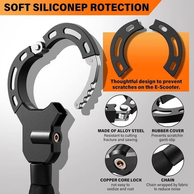 Detalle 2 de E-Scooter Schloss mit Tasche – 8-mm Handschellenschloss (90/97 cm) für maximale Sicherheit