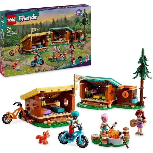 Detalle de LEGO Friends Adventure Camp Cabañas Acogedoras: set de construcción con 2 refugios y figuras articuladas