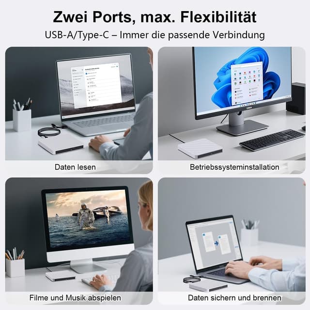 Thumbnail 6 de Lettore CD/DVD esterno USB 3.0 Masterizzatore DVD per PC portatile (CD/DVD ±RW) compatibile Windows e macOS