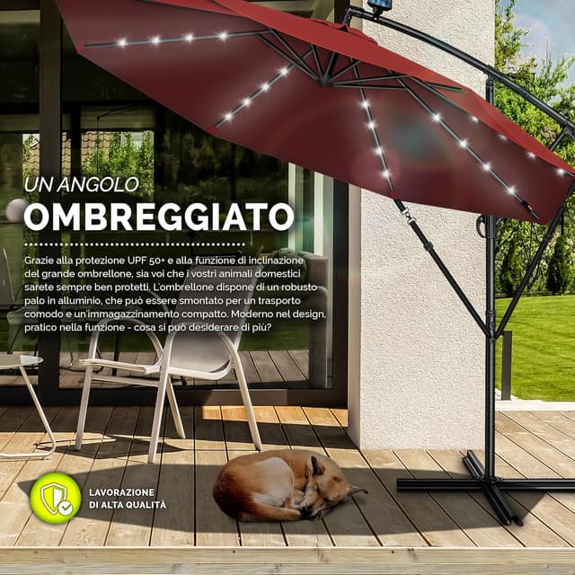 Thumbnail 6 de Tillvex Ombrellone da giardino LED solare Ø300 cm con manovella e base impermeabile