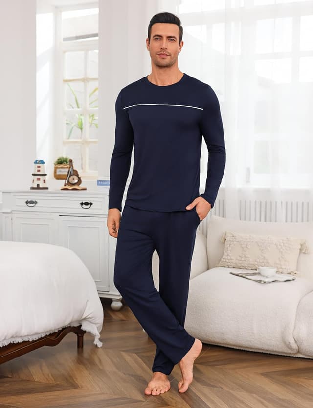 Detalle 2 de Marvmys Herren Schlafanzug Lang Baumwolle Winter