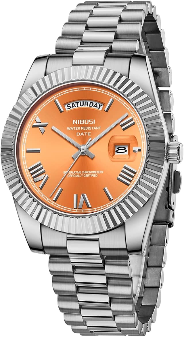 Thumbnail 6 de NIBOSI orologio analogico da uomo al quarzo in acciaio inox oro rosa/argento con giorno e data