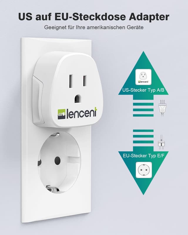Detalle 2 de LENCENT Reiseadapter USA auf EU Steckdose 2er