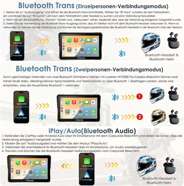 Detalle 1 de Carpuride W702T Pro Motorrad CarPlay/Android Auto Bildschirm mit TPMS