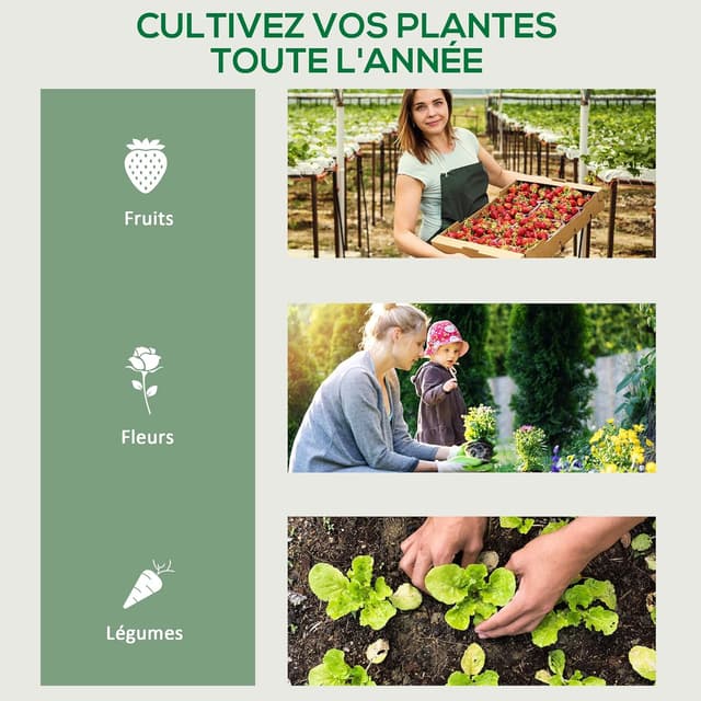 Detalle de Outsunny serre de jardin avec étagères 4 niveaux, bâche renforcée et porte zippée (69 x 50 x 165 cm)