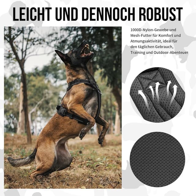 Detalle 2 de OneTigris Diesel einstellbares Hundegeschirr mit weicher Polsterung, reflektierend (Schwarz, M)