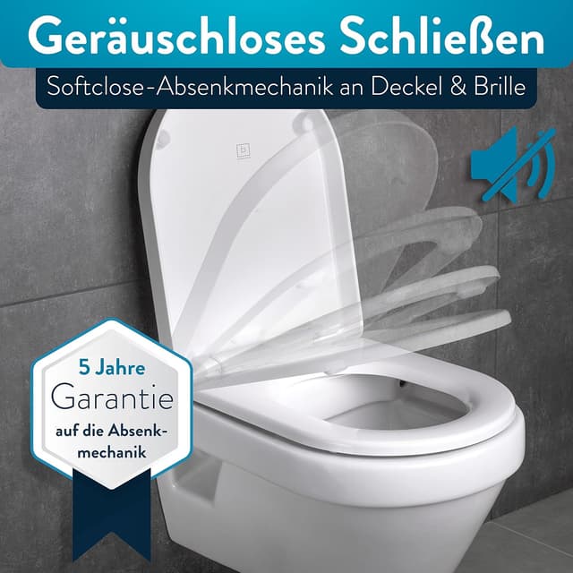 Detalle de Benkstein Abattant de WC antibactérien en Urea-Duroplast avec fermeture douce et Quick Release (forme D, blanc)